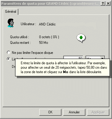 Gestion de quota sous Windows 2000 Server SP2